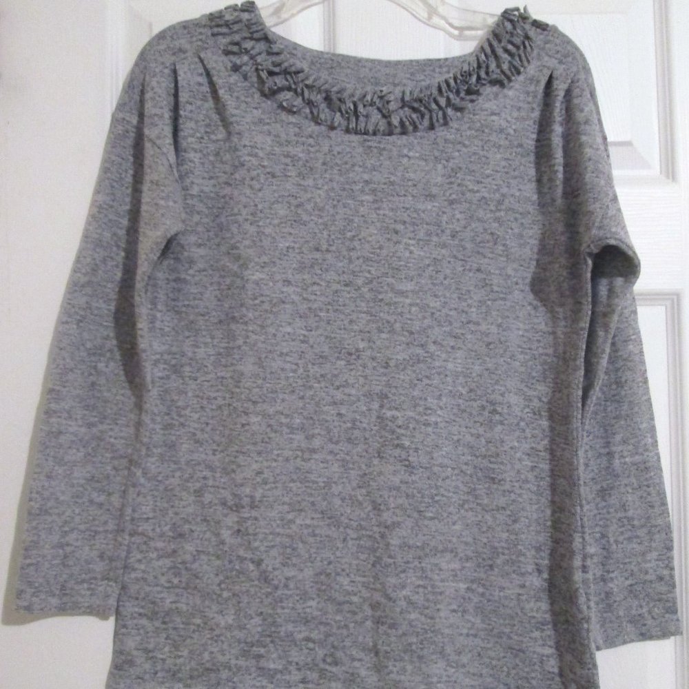 Dana Buchman Heather Grey L/S Fringe Dolman Top S
